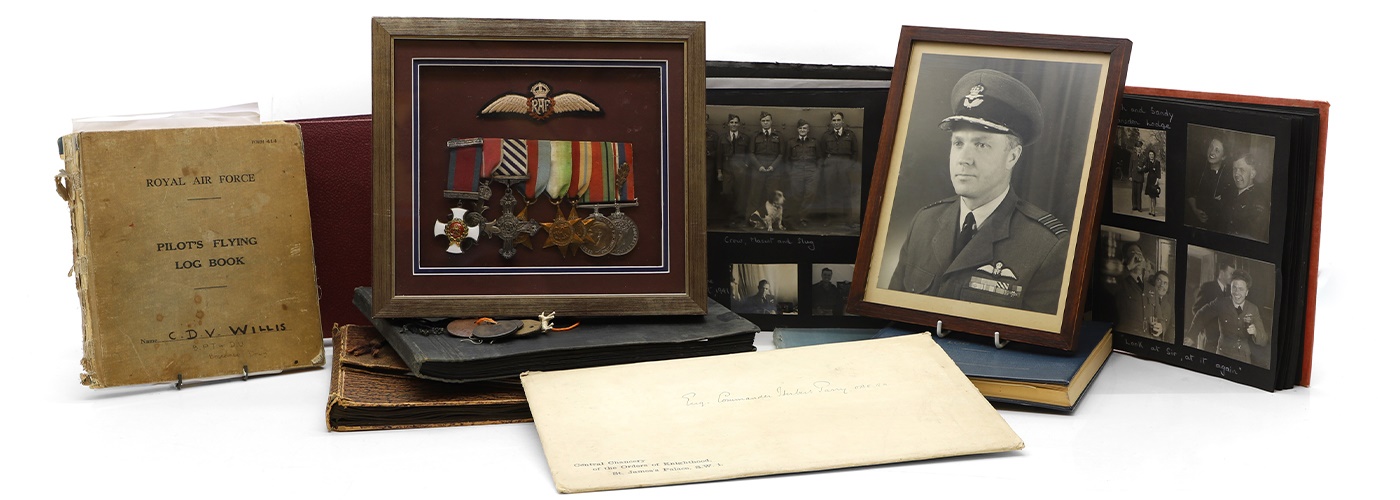 A rare group WWII medals and ephemera, awarded to Air Commodore ‘Vic’ Willis MBE DSO DFC RAF (Sold for £6,500)